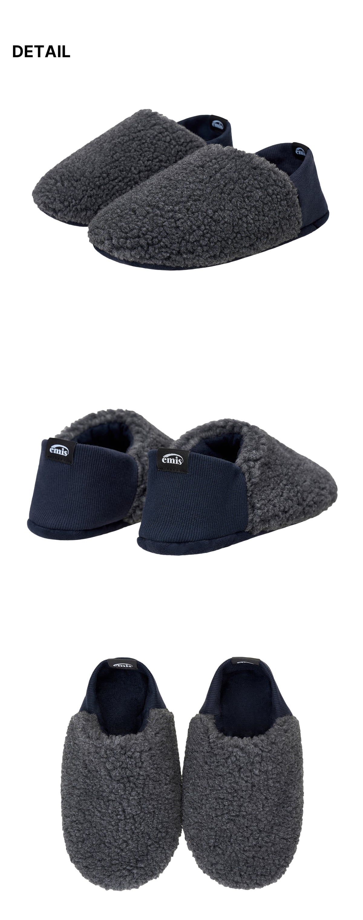 Emis Reversible Teddy Room Shoes-Navy