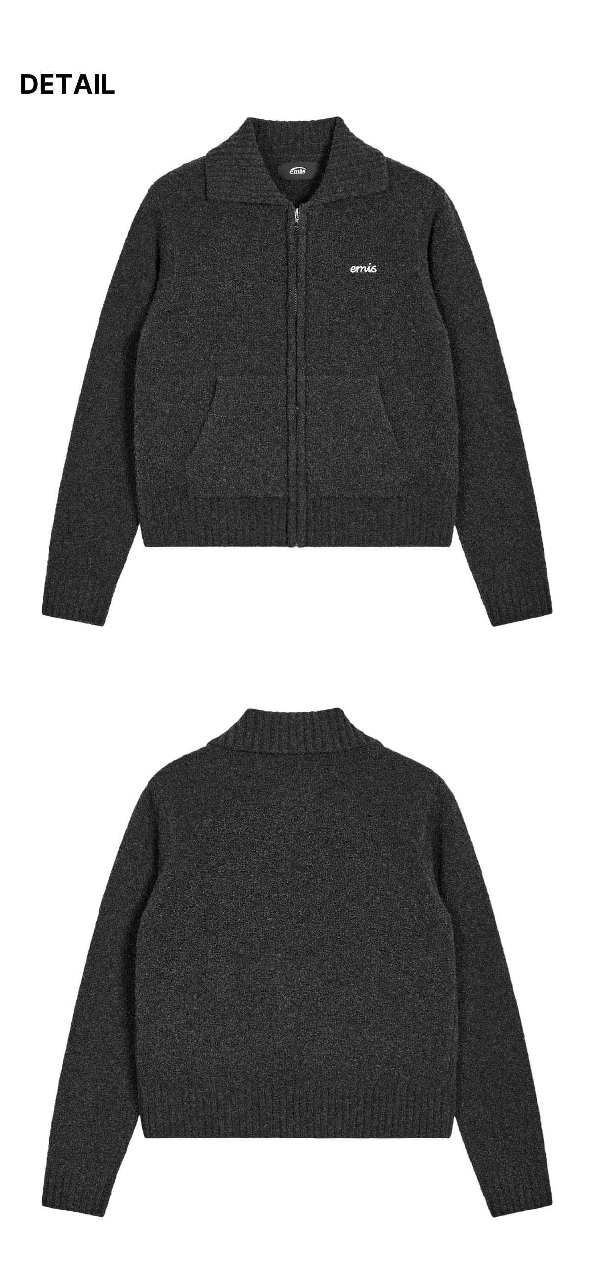 Emis Boucle Knit Zip Cardigan-Charcoal
