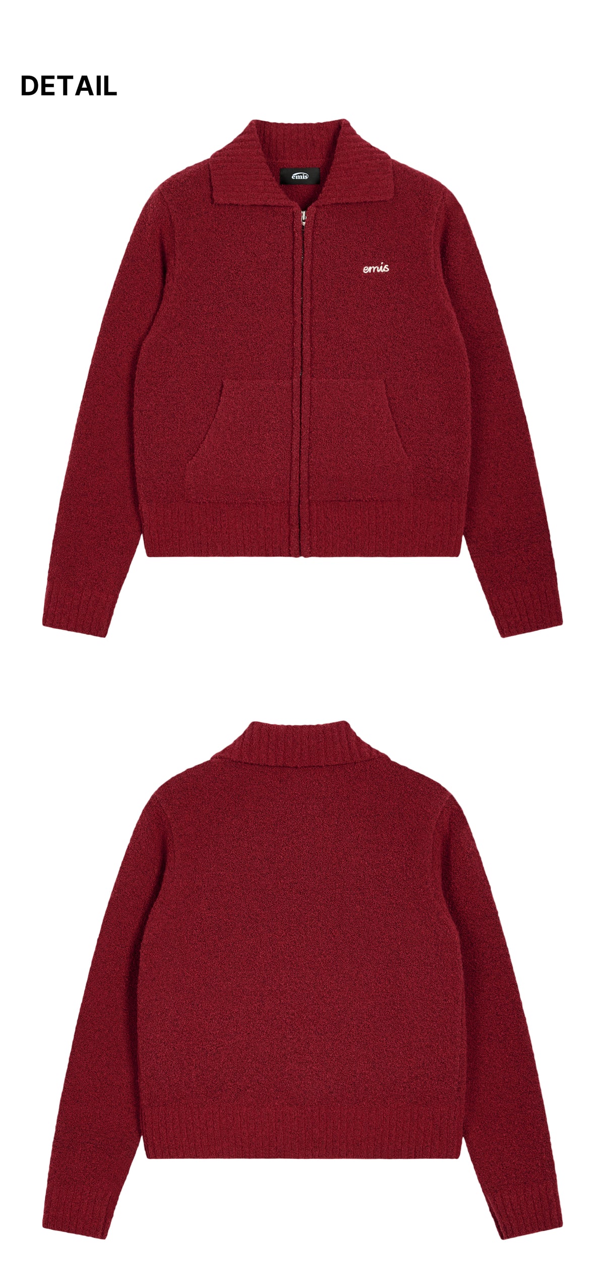 Emis Boucle Knit Zip Cardigan-Red