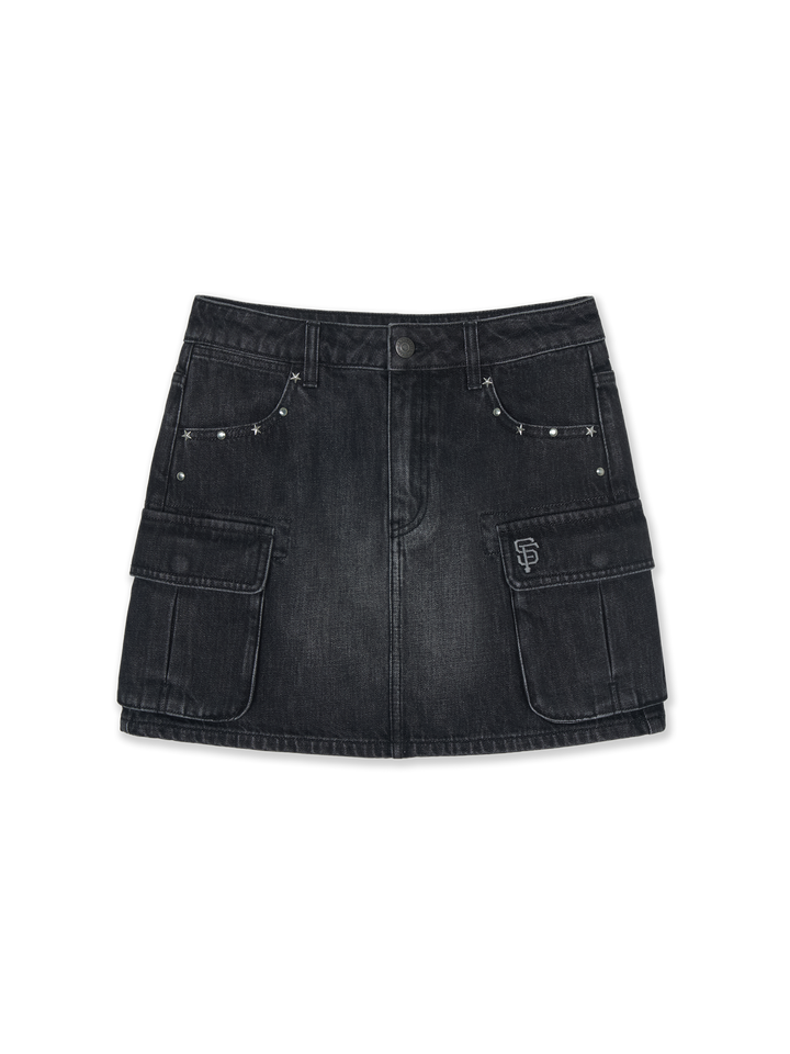 Mlb Women's Basic Small Logo Studded Denim Skirt