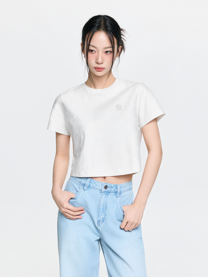 Mlb Women's Dia Monogram Tonal Jacquard Crop T-Shirts