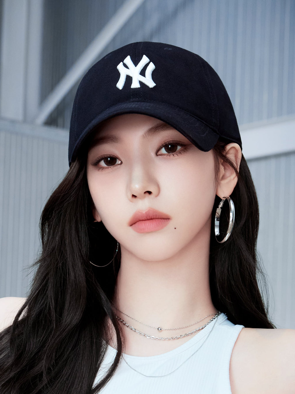MLB BLACK unstructured cap, a stylish Korean designer hat for casual streetwear looks.