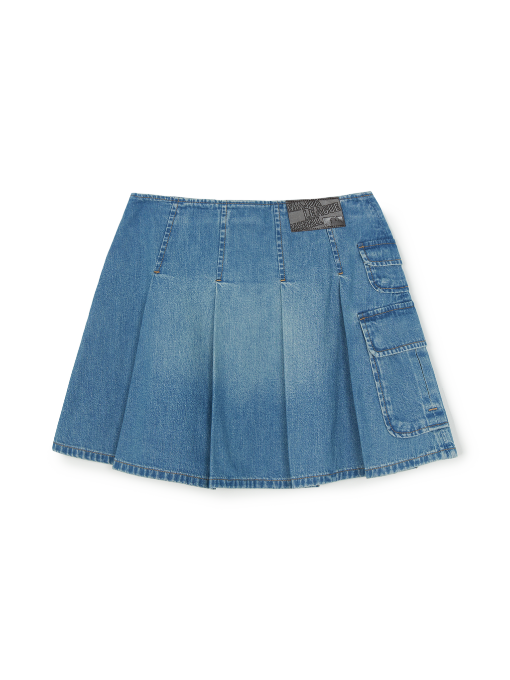 MLB Korea Women's Varsity Vintage Denim Cargo Pleated Skirt