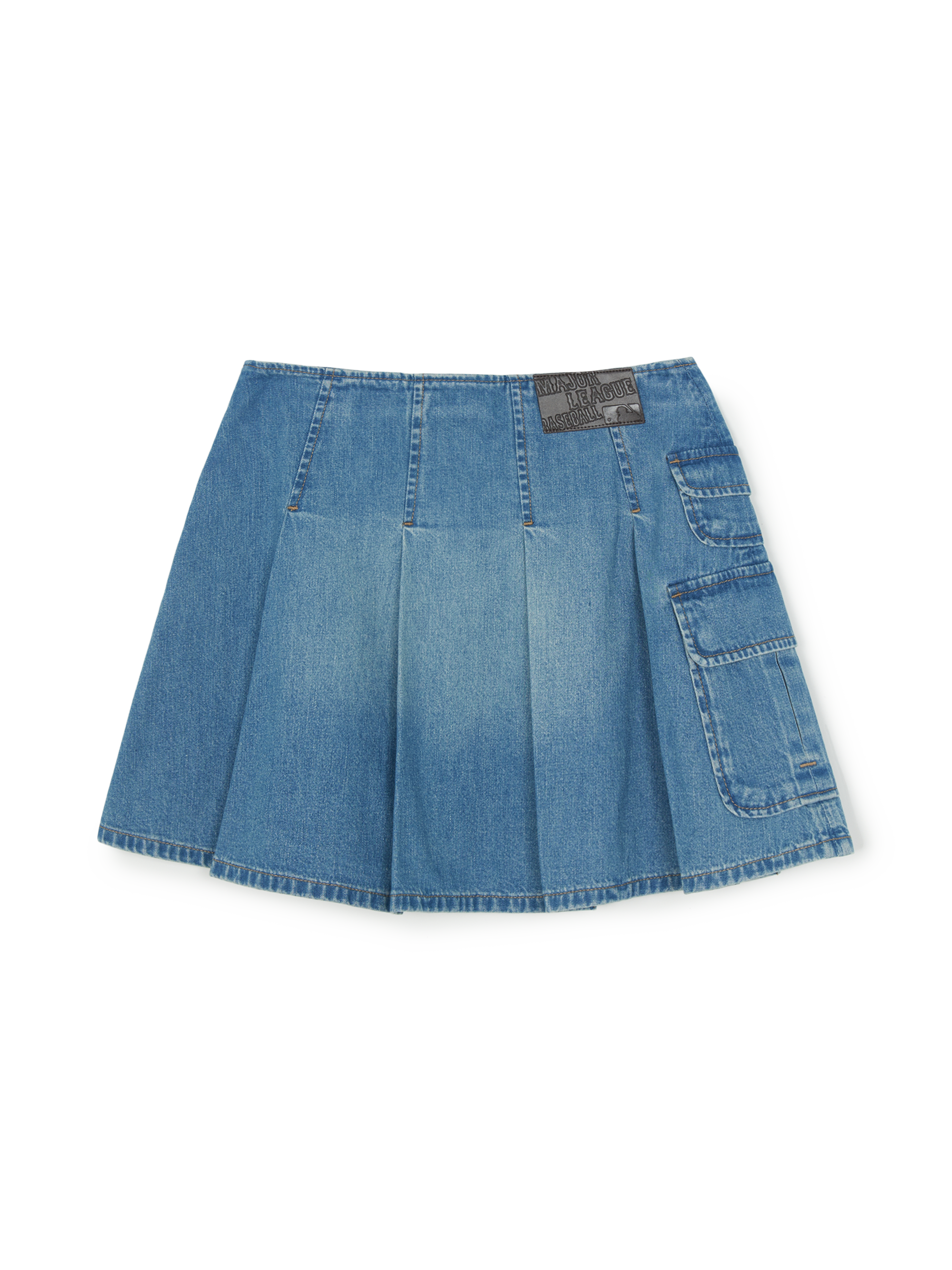 [mlb korea] Women's Varsity Vintage Denim Cargo Pleated Skirt