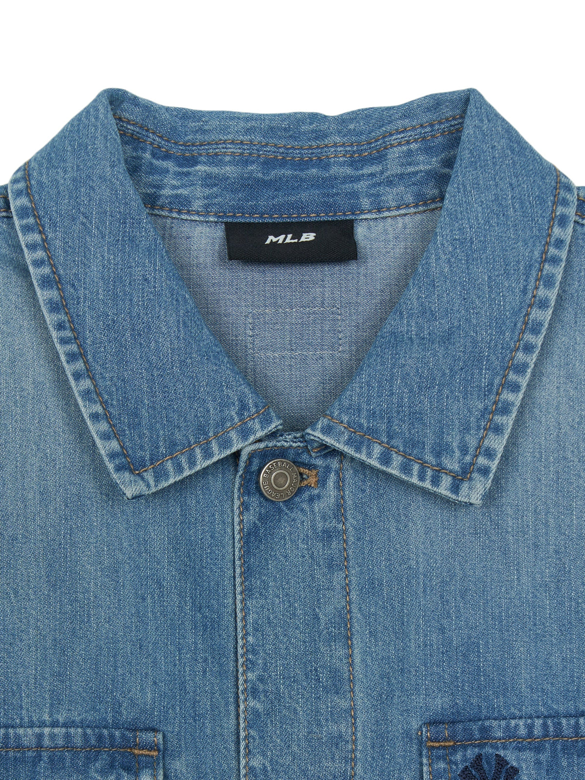 Mlb Varsity Vintage Slub Short Sleeve Denim Work Shirt