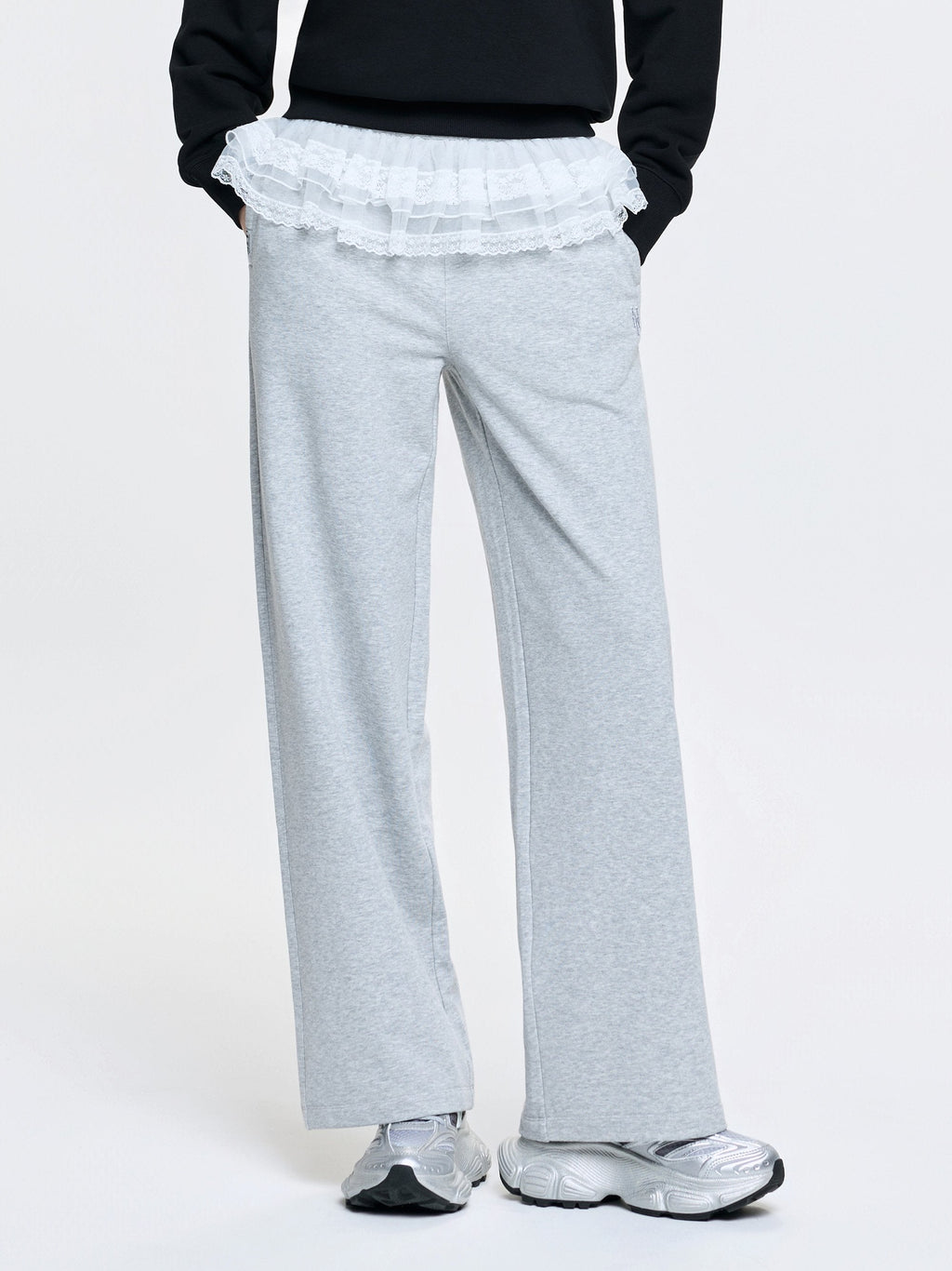 [mlb korea] Women's Basic Lace Ruffle Semi Wide Pants