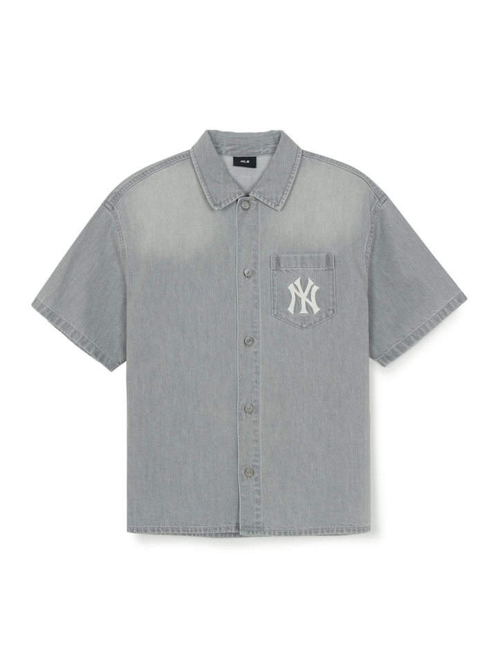 MLB Korea Basic Small Logo Summer Tencel Short Sleeve Denim Shirt
