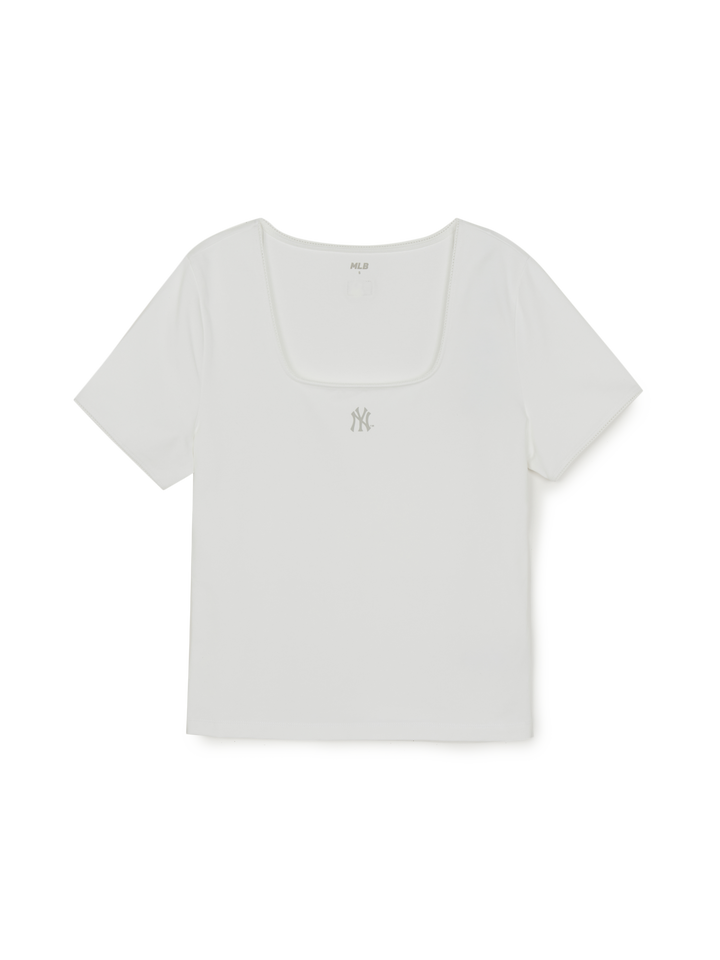 MLB Korea Women's Basic Lace Square Neck Slim Semi Crop T-shirts