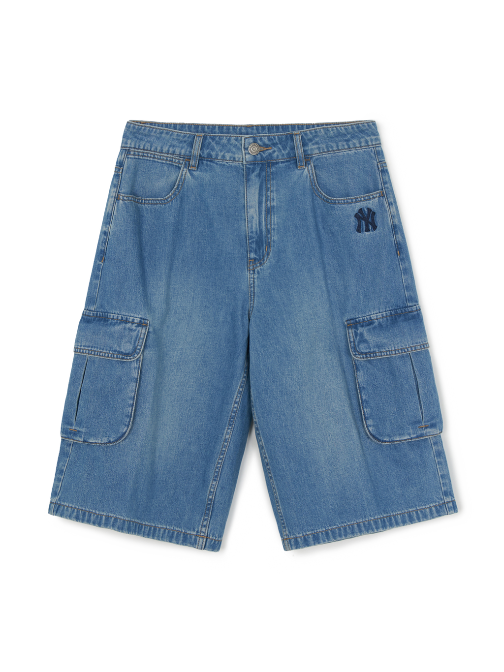 [mlb korea] Men's Varsity Vintage Slub Cargo Denim Bermuda Pants