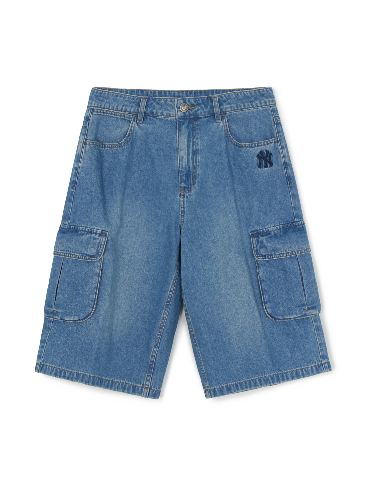 MLB Korea Men's Varsity Vintage Slub Cargo Denim Bermuda Pants