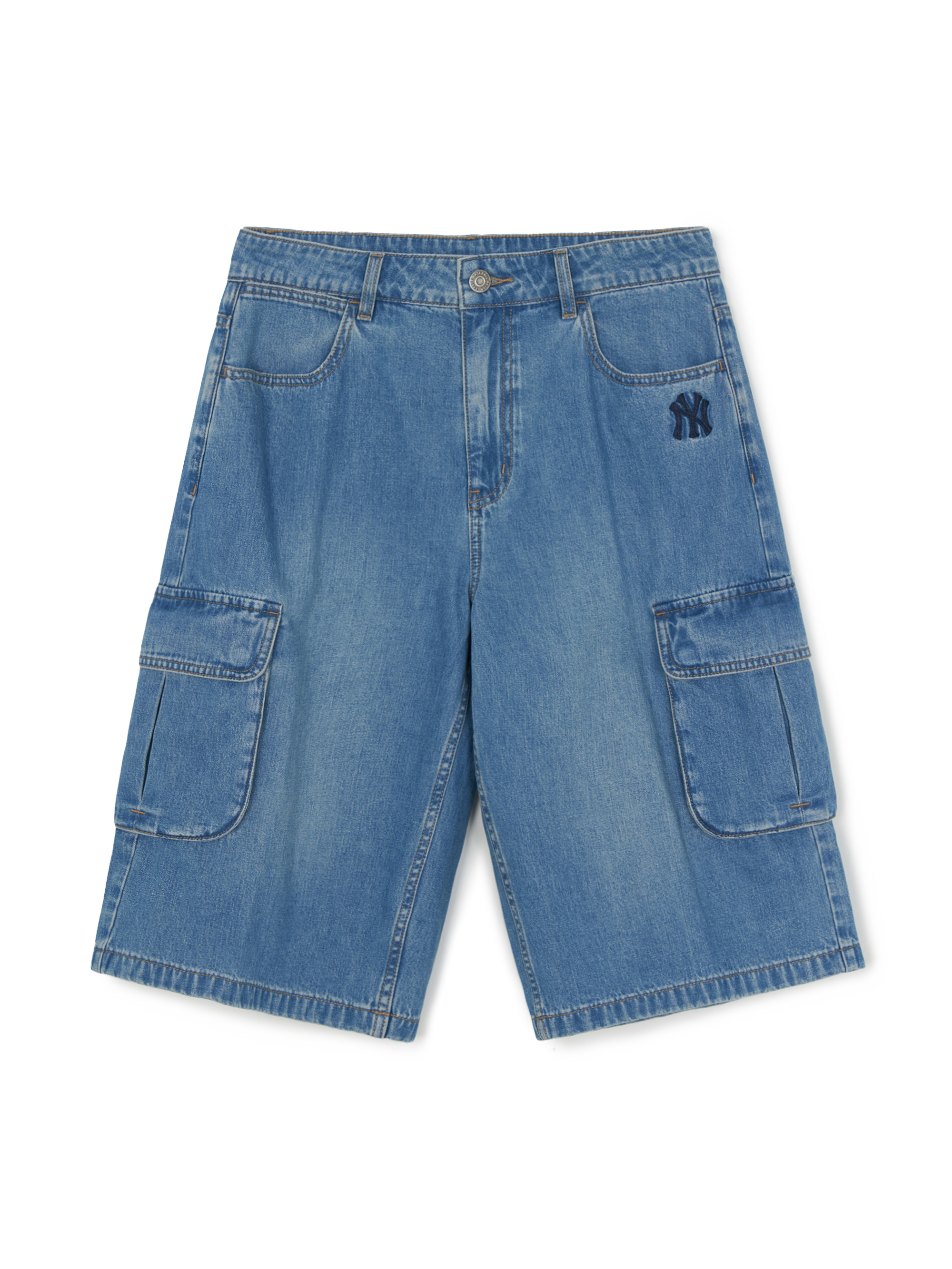 [mlb korea] Men's Varsity Vintage Slub Cargo Denim Bermuda Pants