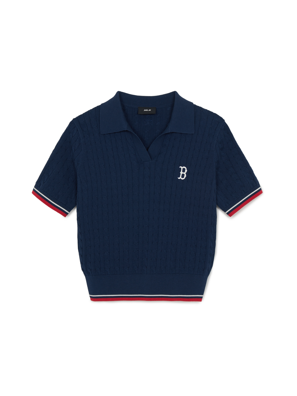 MLB Korea Women's Varsity Cable Open Collar Short Sleeve Knit Pullover