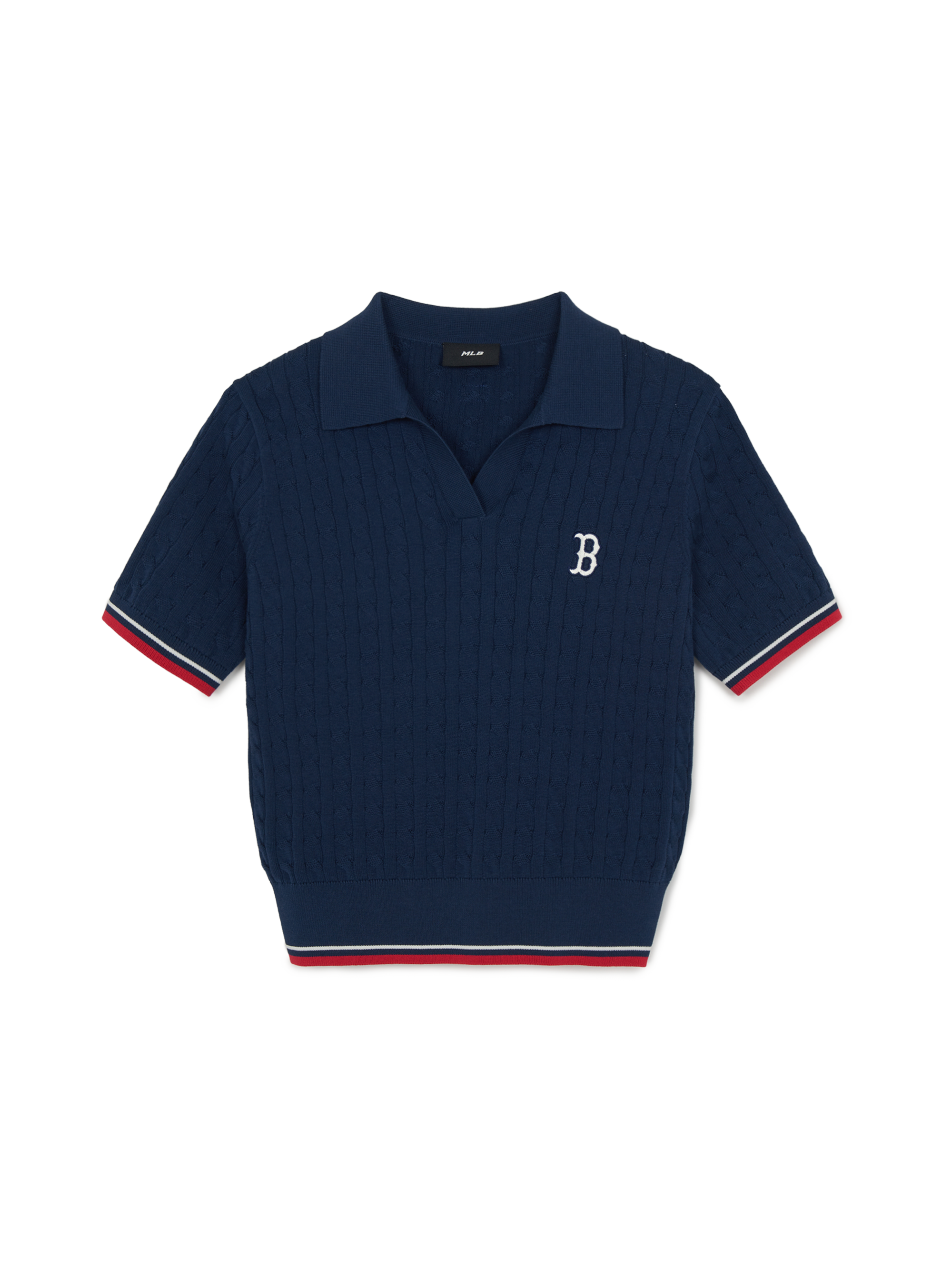 MLB Korea Women's Varsity Cable Open Collar Short Sleeve Knit Pullover