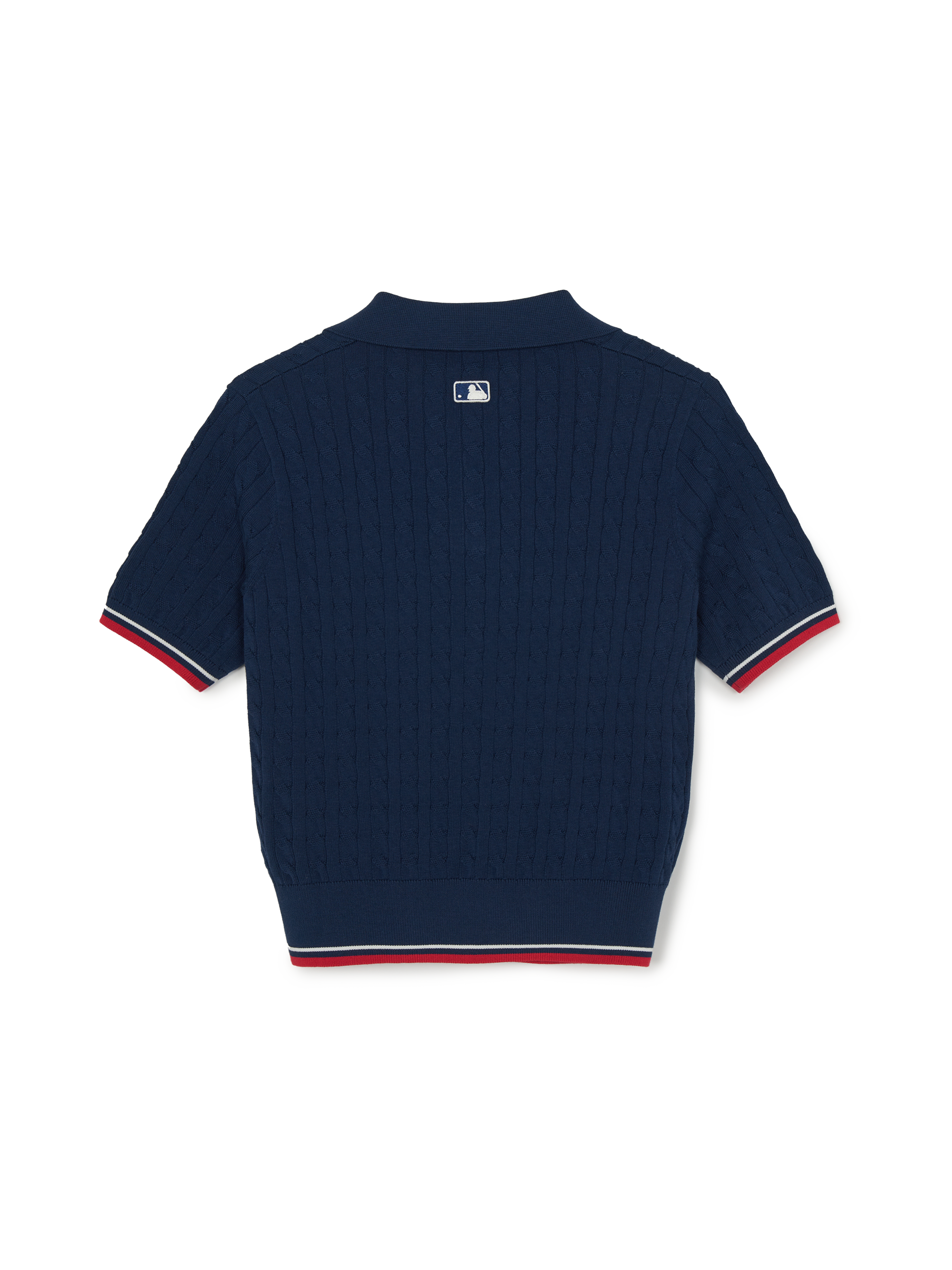 MLB Korea Women's Varsity Cable Open Collar Short Sleeve Knit Pullover