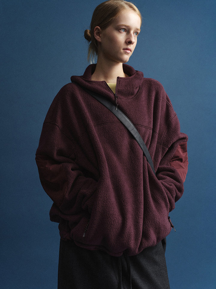 Facade Pattern Fleece Hooded Pullover purple
