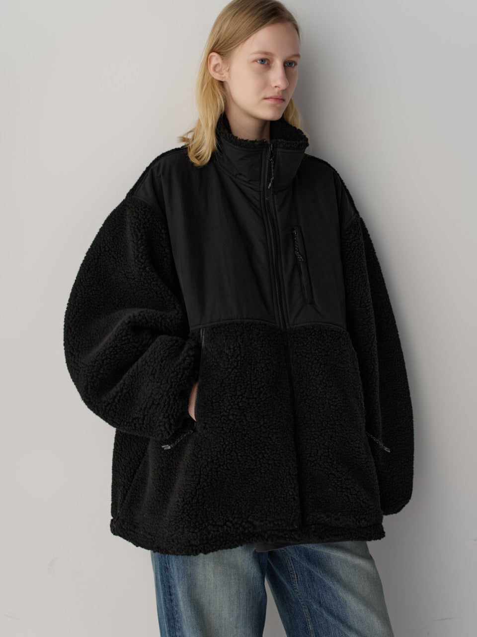 Facade Pattern Fleece Zip-Up Jumper black