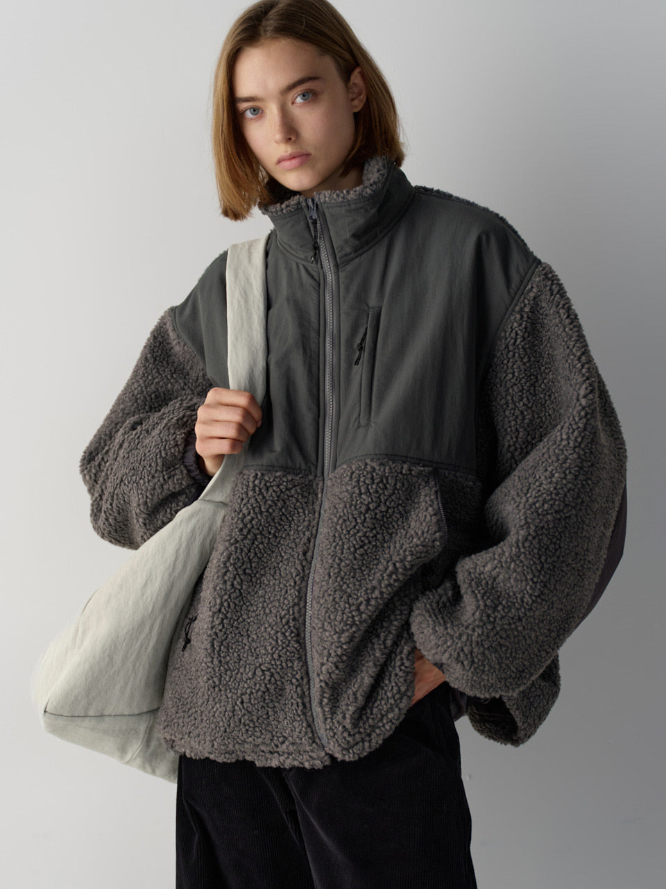 Facade Pattern Fleece Zip-Up Jumper charcoal