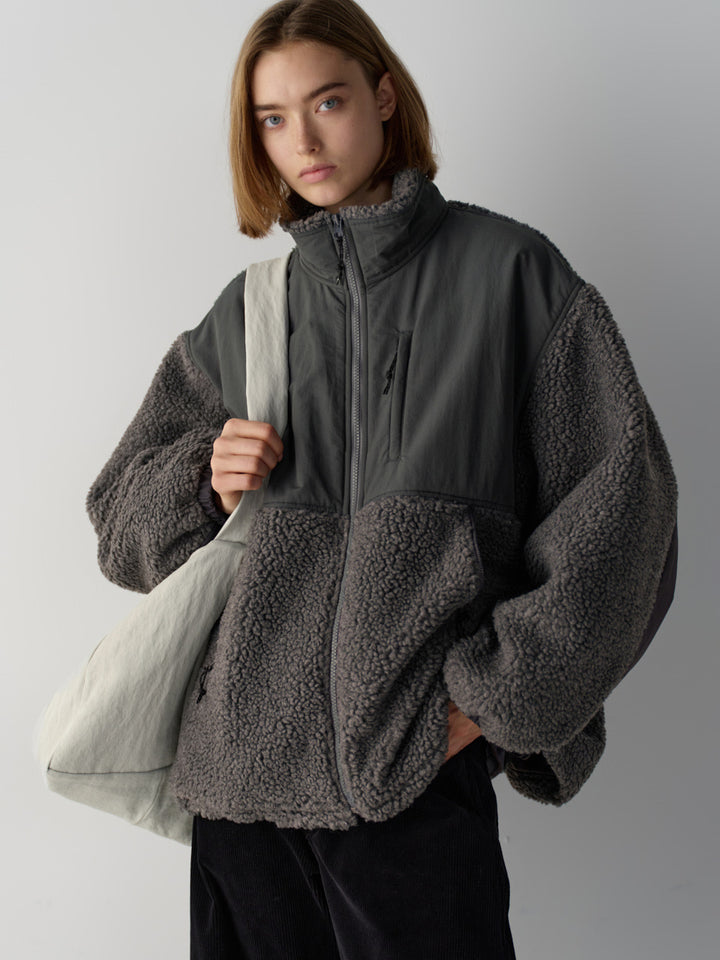 Facade Pattern Fleece Zip-Up Jumper charcoal