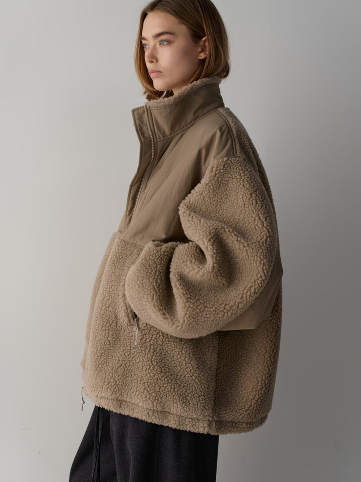 Facade Pattern Fleece Zip-Up Jumper mocha