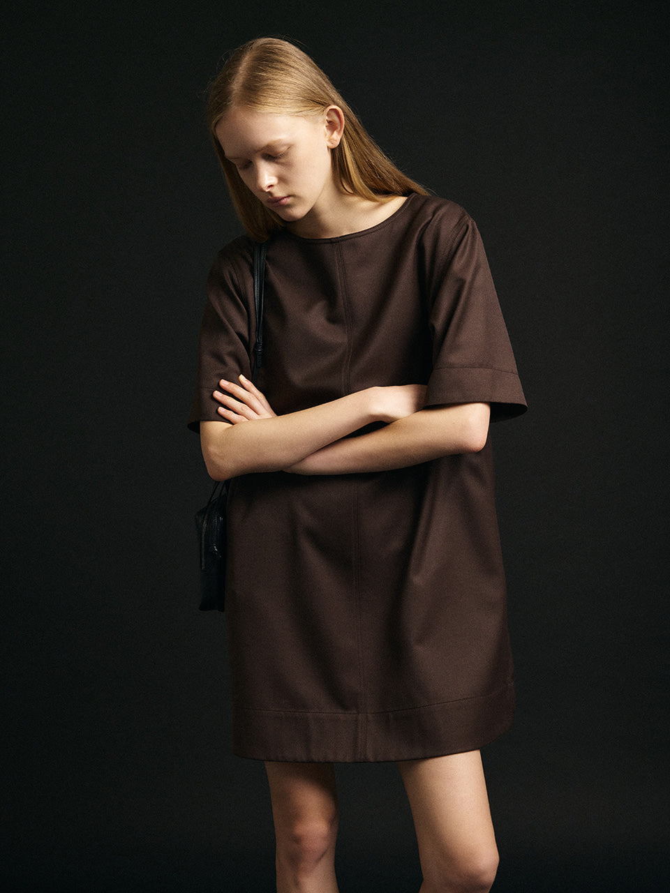 Facade Pattern Gabardine Half Sleeve Dress brown