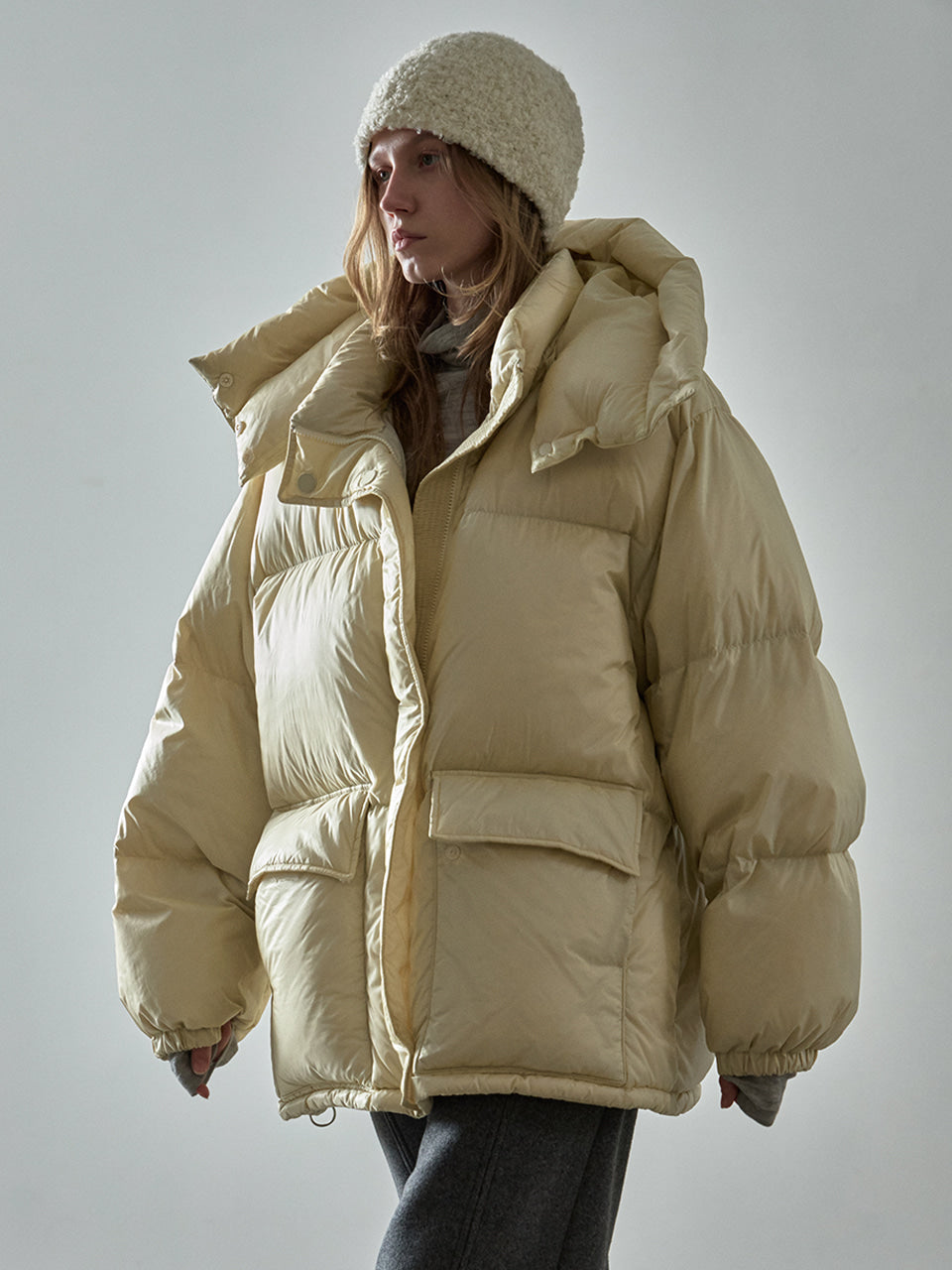 Facade Pattern Goose Down Half Padded Jacket butter