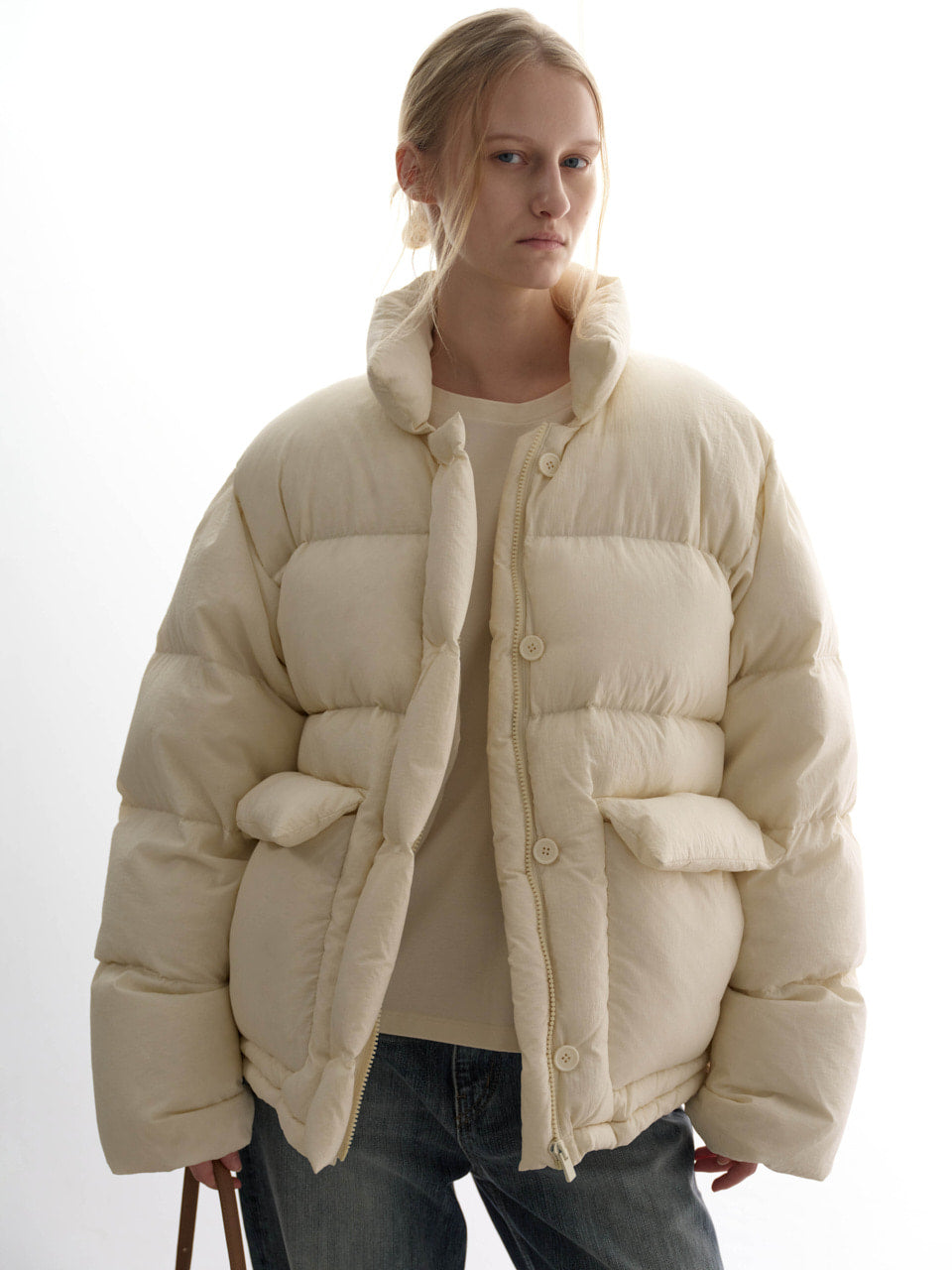 Facade Pattern Goose Down Button Puffer ivory