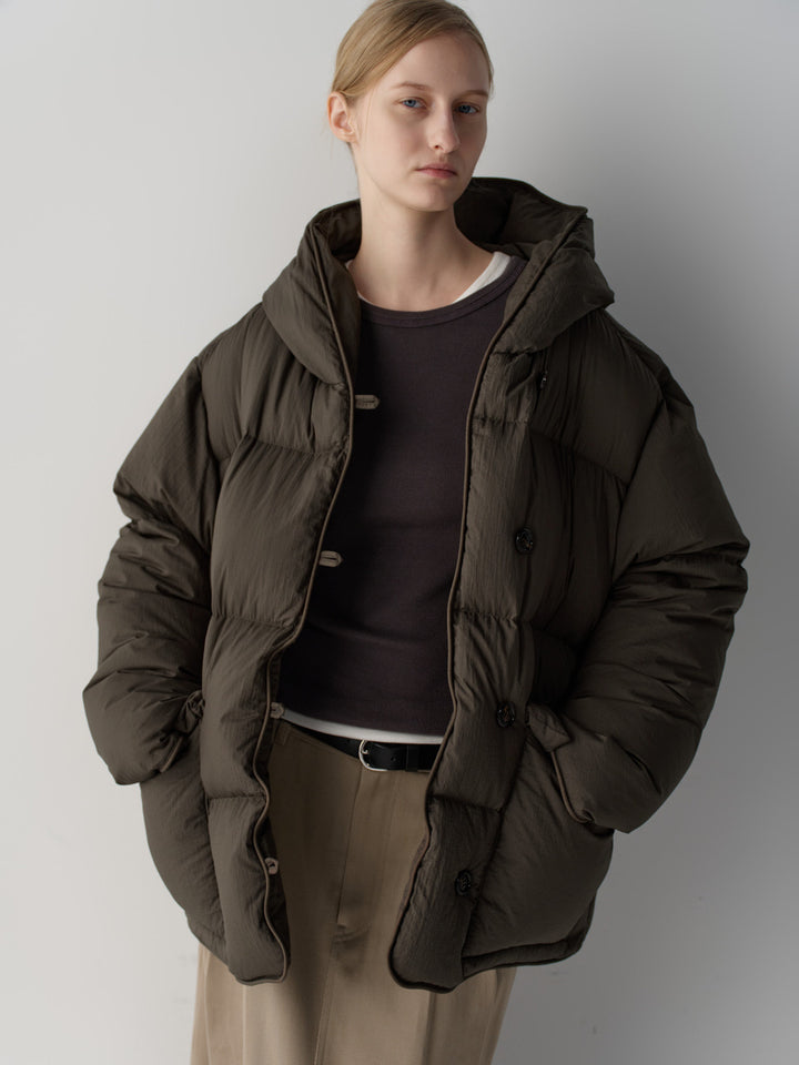 Facade Pattern Goose Down Hooded Puffer brown