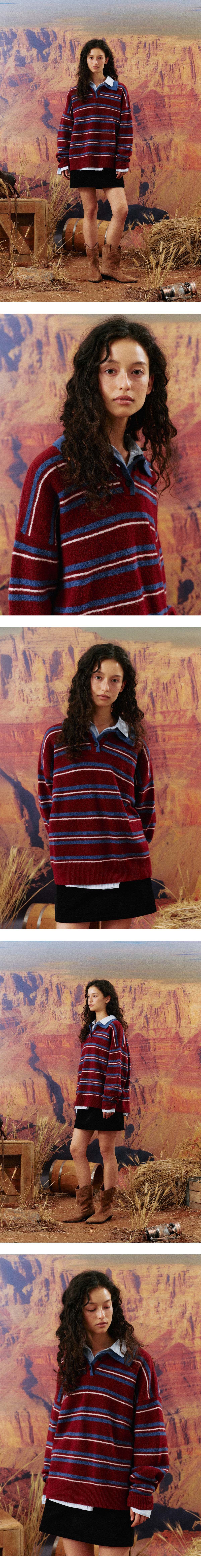 Mango Maniplease Herry Stripe Knit Wine