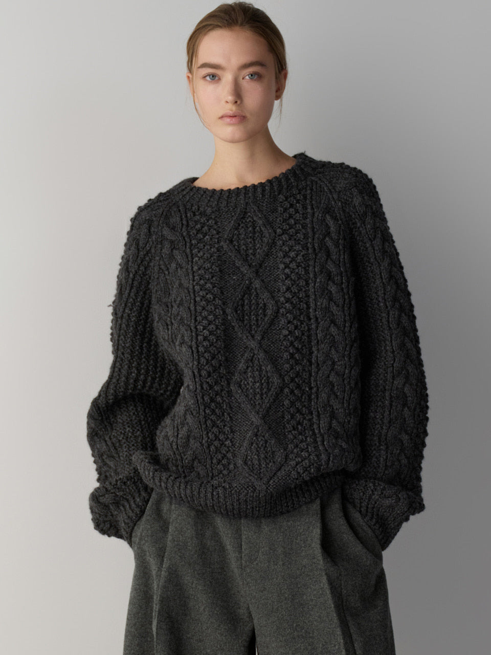 Facade Pattern Handmade Fisherman Knitwear charcoal
