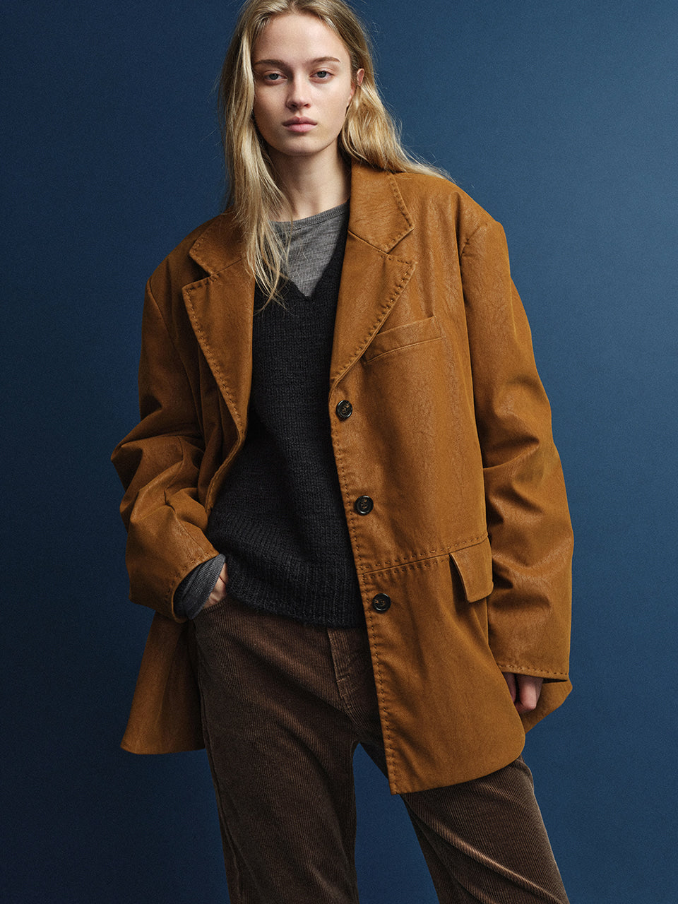 Facade Pattern Heritage Padded Leather Jacket camel