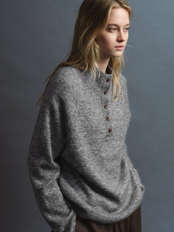 Facade Pattern High-Neck Button Knitwear grey