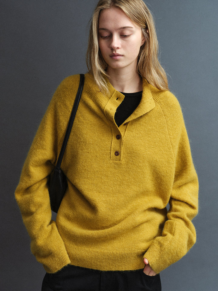 Facade Pattern High-Neck Button Knitwear mustard