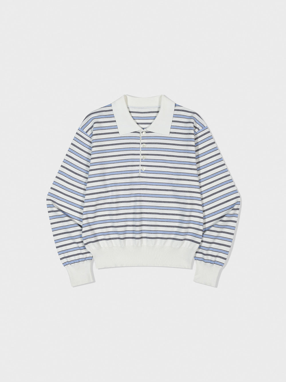 Low Classic Striped Open Collar Sweater Ivory Stripe