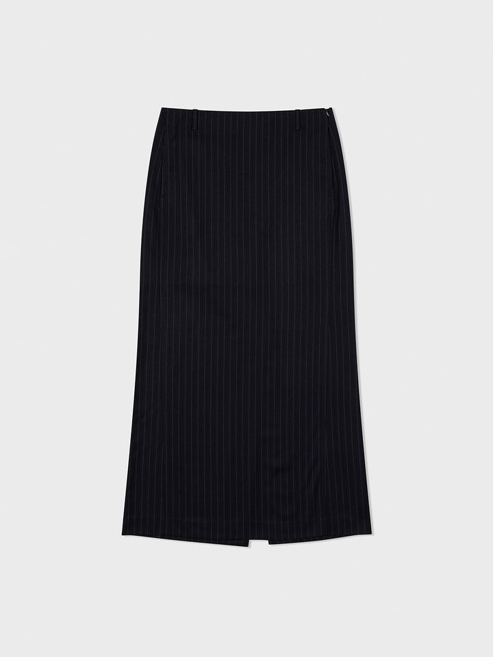 Low Classic Relaxed Slit Long Skirt Navy Stripe