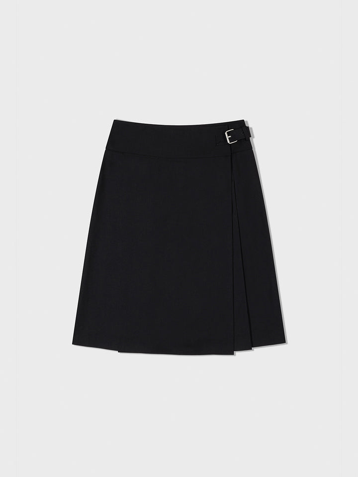 Low Classic Pleats Wrap Skirt Black