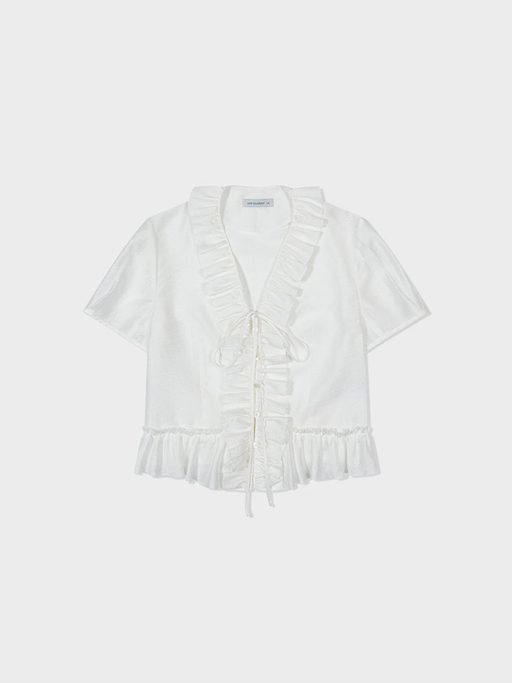 Low Classic Raw Edged Ruffle Short Blouse Off White - Low Classic