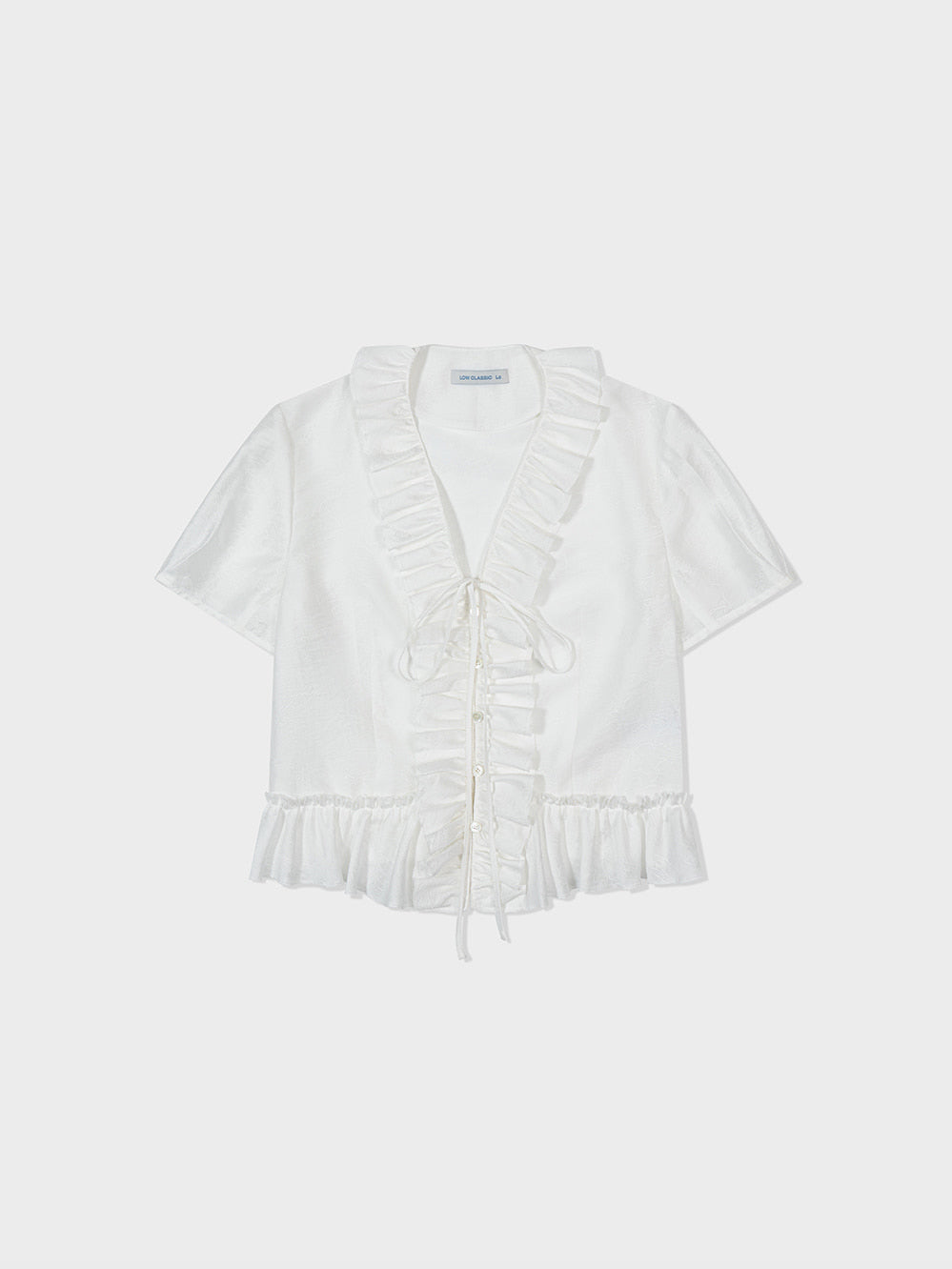[Low Classic] Raw Edged Ruffle Short Blouse_Off White
