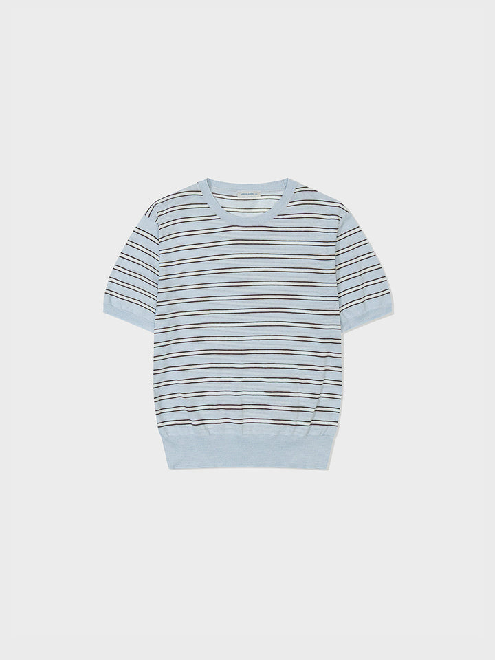 Low Classic Striped Crewneck Knit Tee Blue