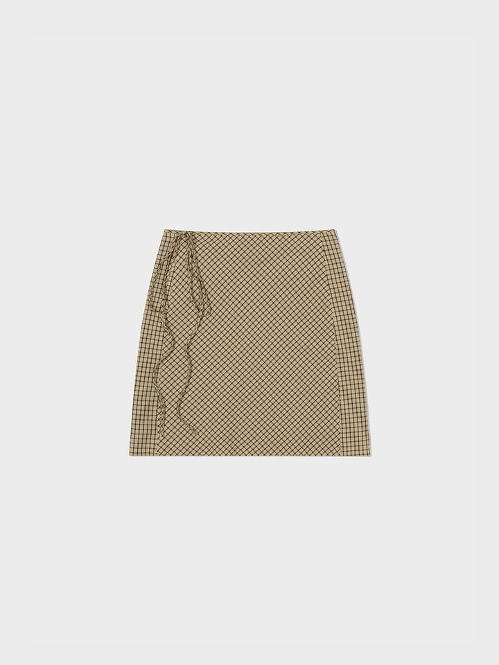 Low Classic String Checked Midi Skrit Beige