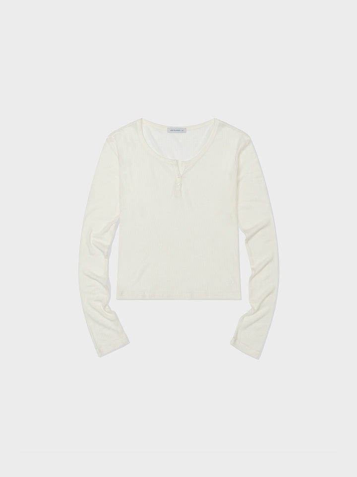 Low Classic See-Through Henry Neck Long Sleeve T-Shirt Ivory