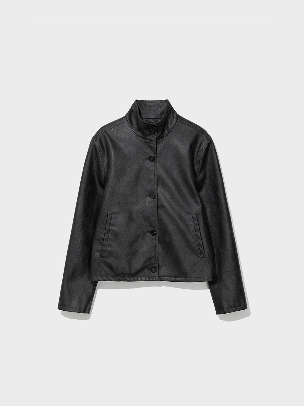Low Classic Washed Artificial Leather Short Jacket Black