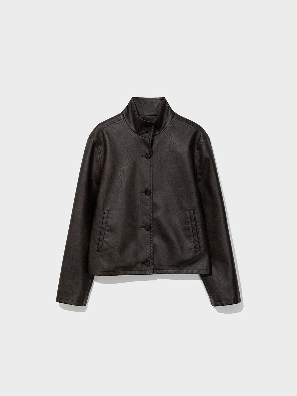 Low Classic Washed Artificial Leather Short Jacket Brown