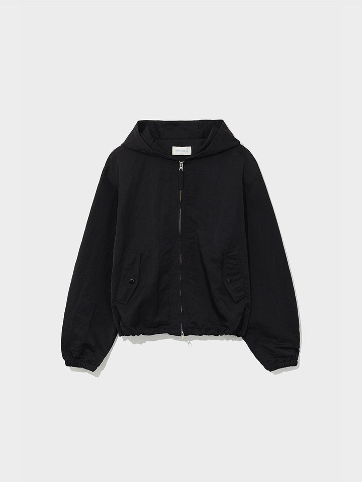 Low Classic Nylon Hooded Zip-Up Jacket Black