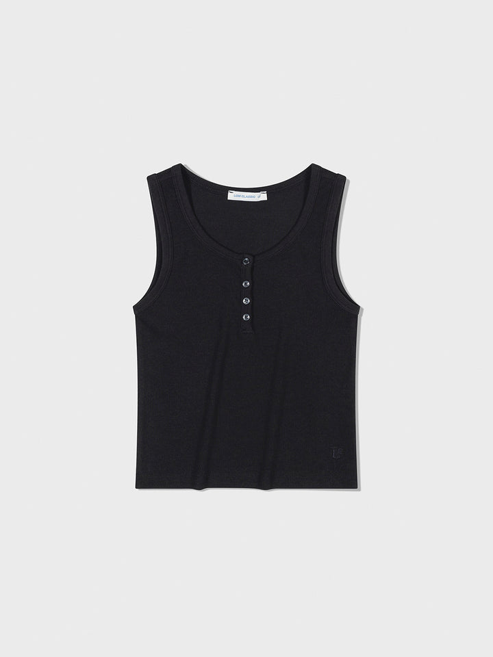 Low Classic Henley-Neck Sleeveless Black