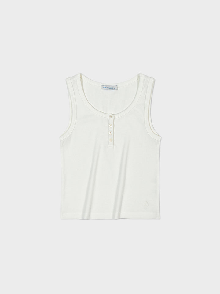 Low Classic Henley-Neck Sleeveless White