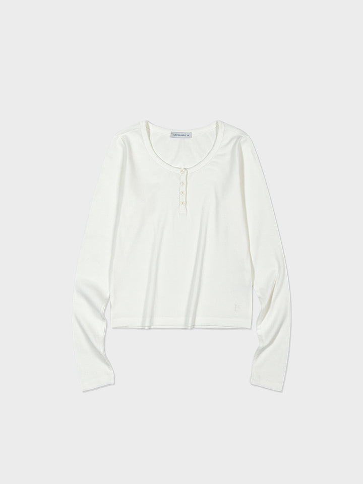 Low Classic Henley-Neck Long Sleeve T-Shirt White - Low Classic