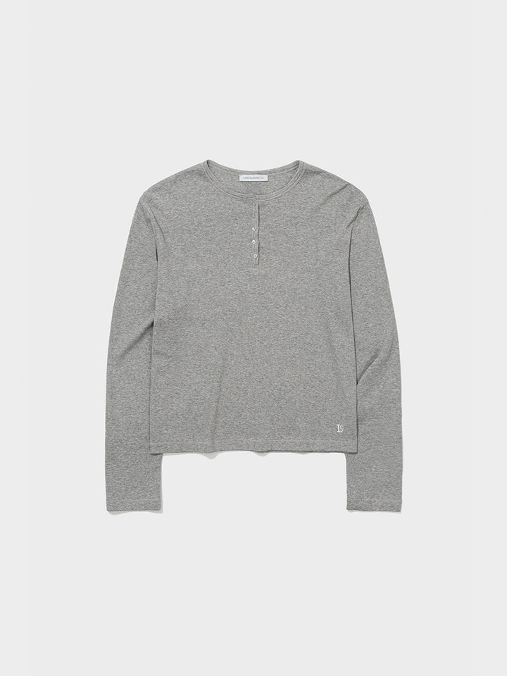 Low Classic Relaxed Henley Tee Melange Grey