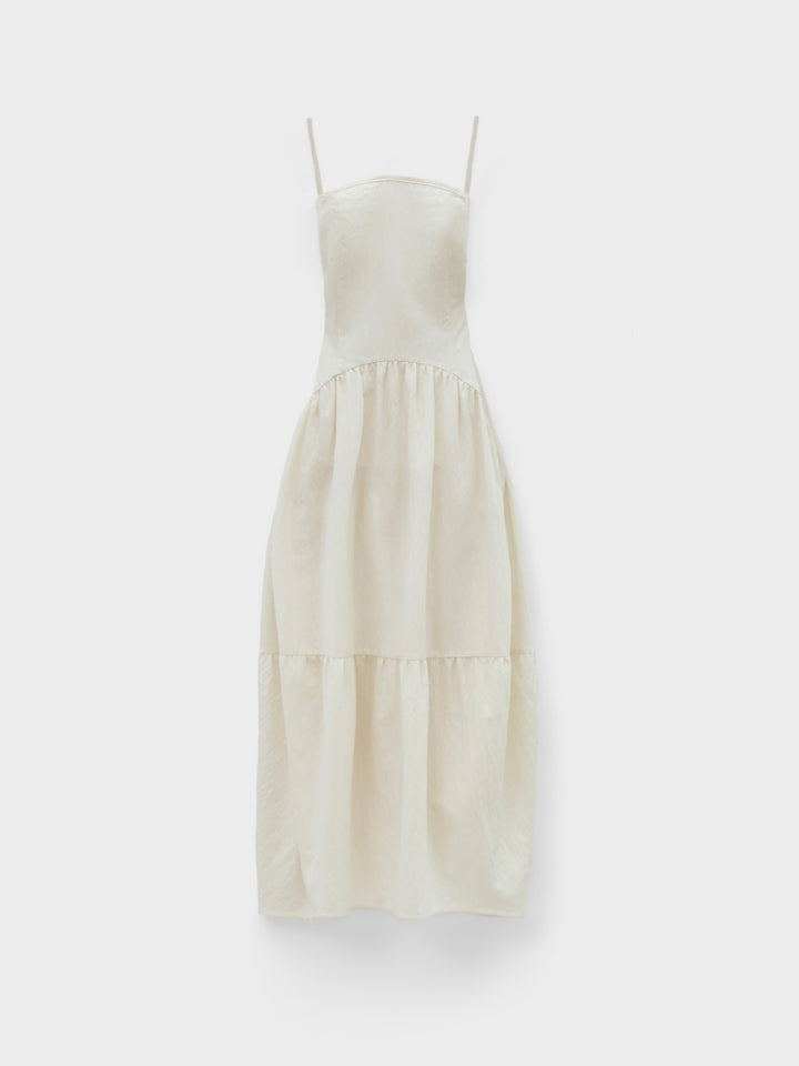 Low Classic Back String Gather Dress Ivory
