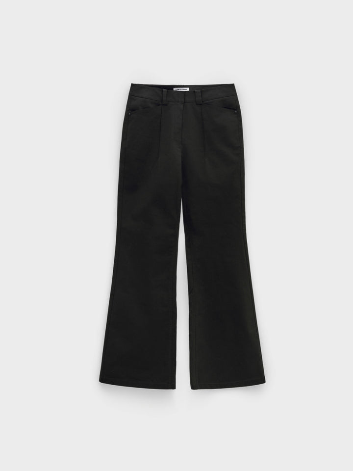 Low Classic Cotton Pin Tuck Bootcut Pants Black
