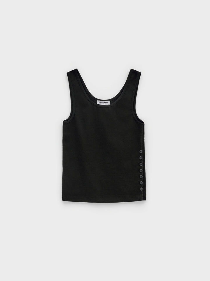 Low Classic Side Button Sleeveless Top Black